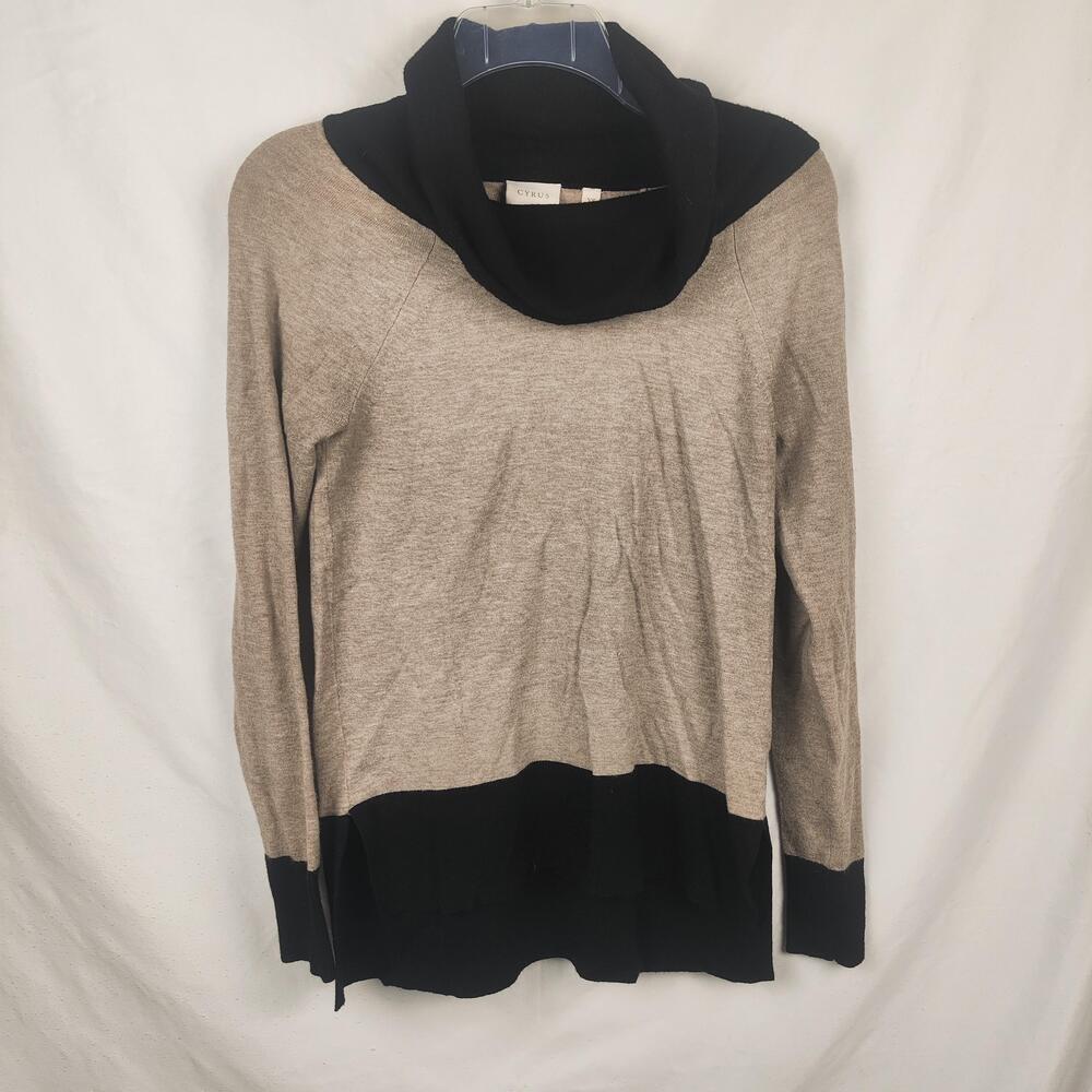 Cyrus Sweater Womens XS Beige Black Cowl Neck Raglan Long Sleeve Knit Pullover